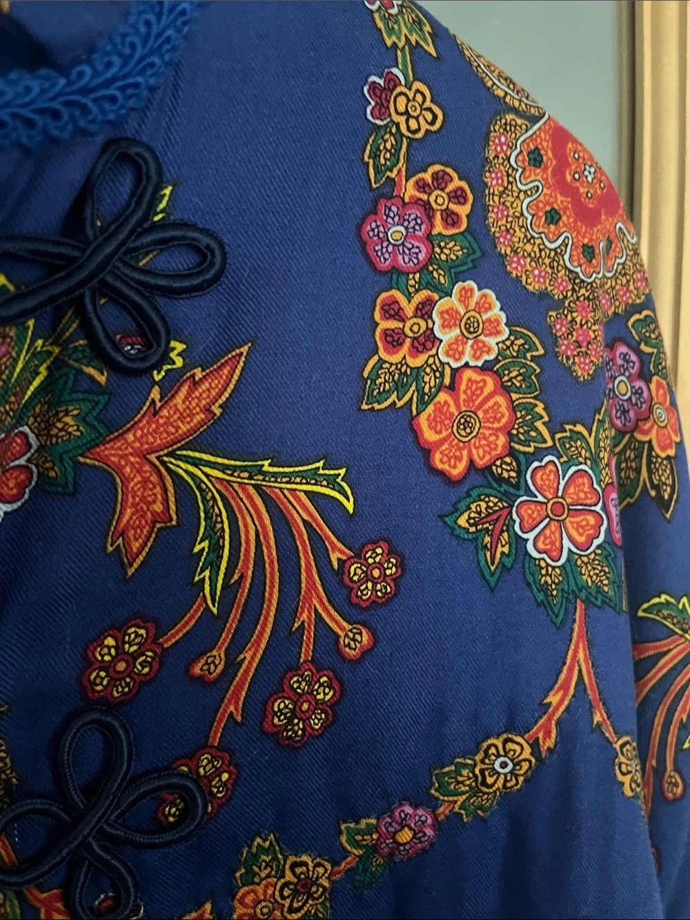 Blue Floral Embroidered Suzani Jacket - handmade/custom Asian jewel tone crop